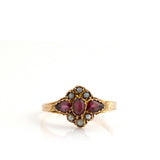 Antique Victorian 1872 Garnet Seed Pearl 15ct Ring