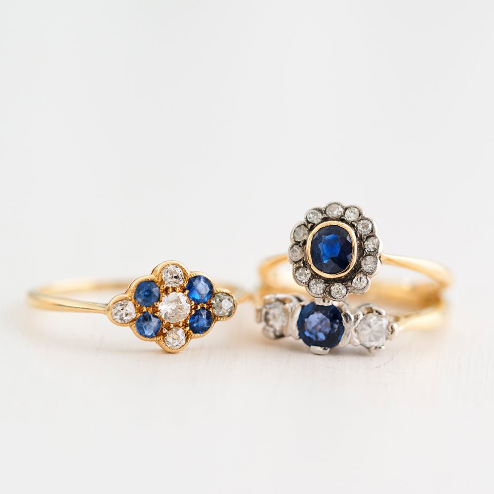 Victorian Sapphire and Diamond 18K Gold Antique Engagement Ring, view 14