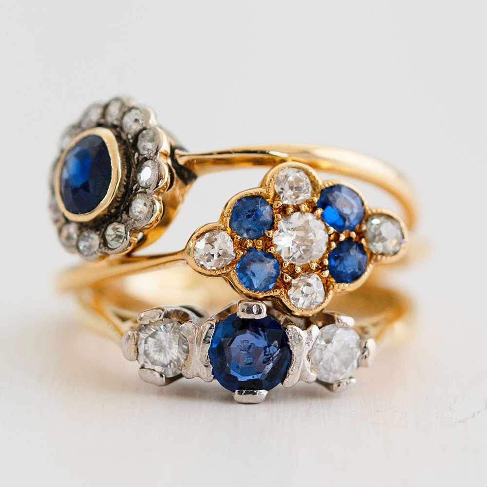 Victorian Sapphire and Diamond 18K Gold Antique Engagement Ring, view 2