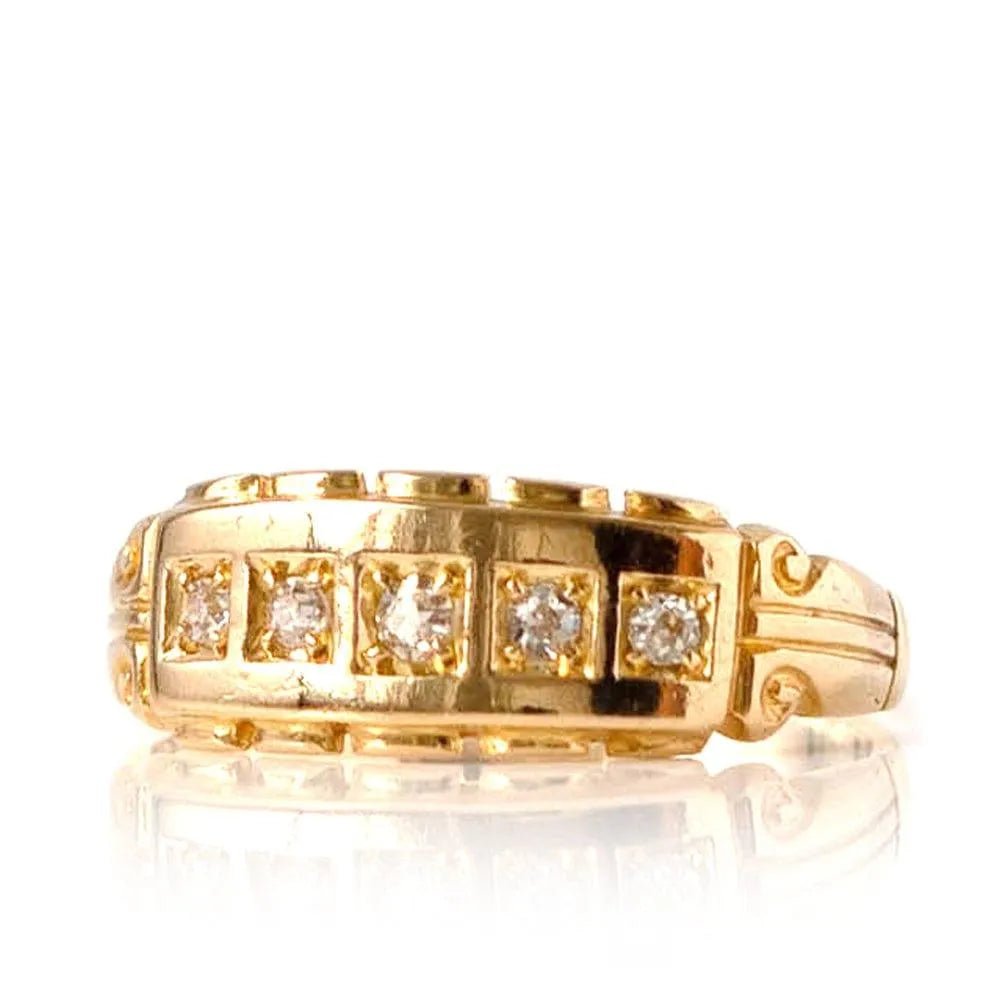 Anillo de oro amarillo de 18 quilates con diamantes victoriano antiguo