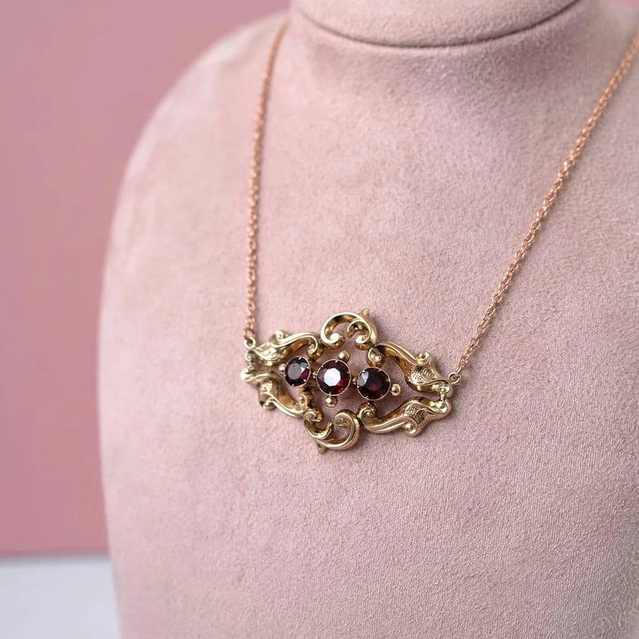Antique Victorian 9ct Gold Garnet Necklace