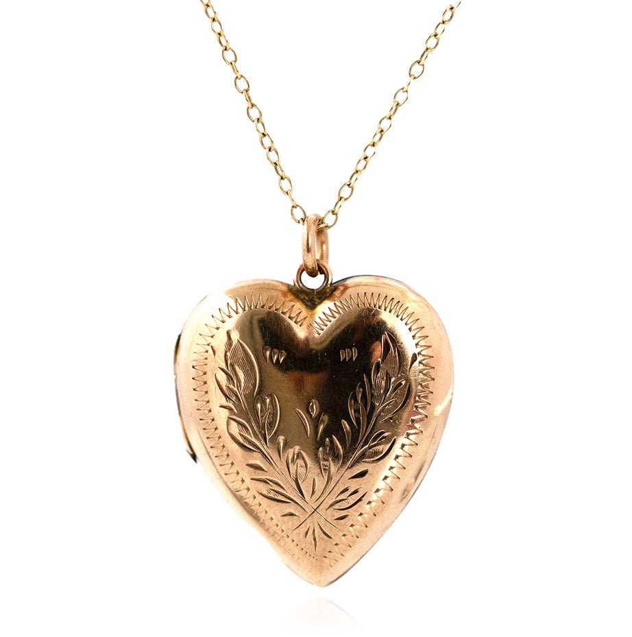 Collar antiguo victoriano con relicario de corazón de oro de 9 quilates