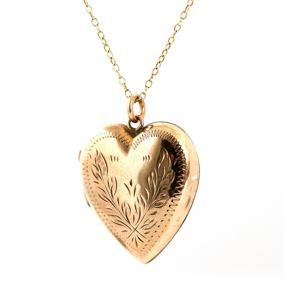 Collar antiguo victoriano con relicario de corazón de oro de 9 quilates, view 9