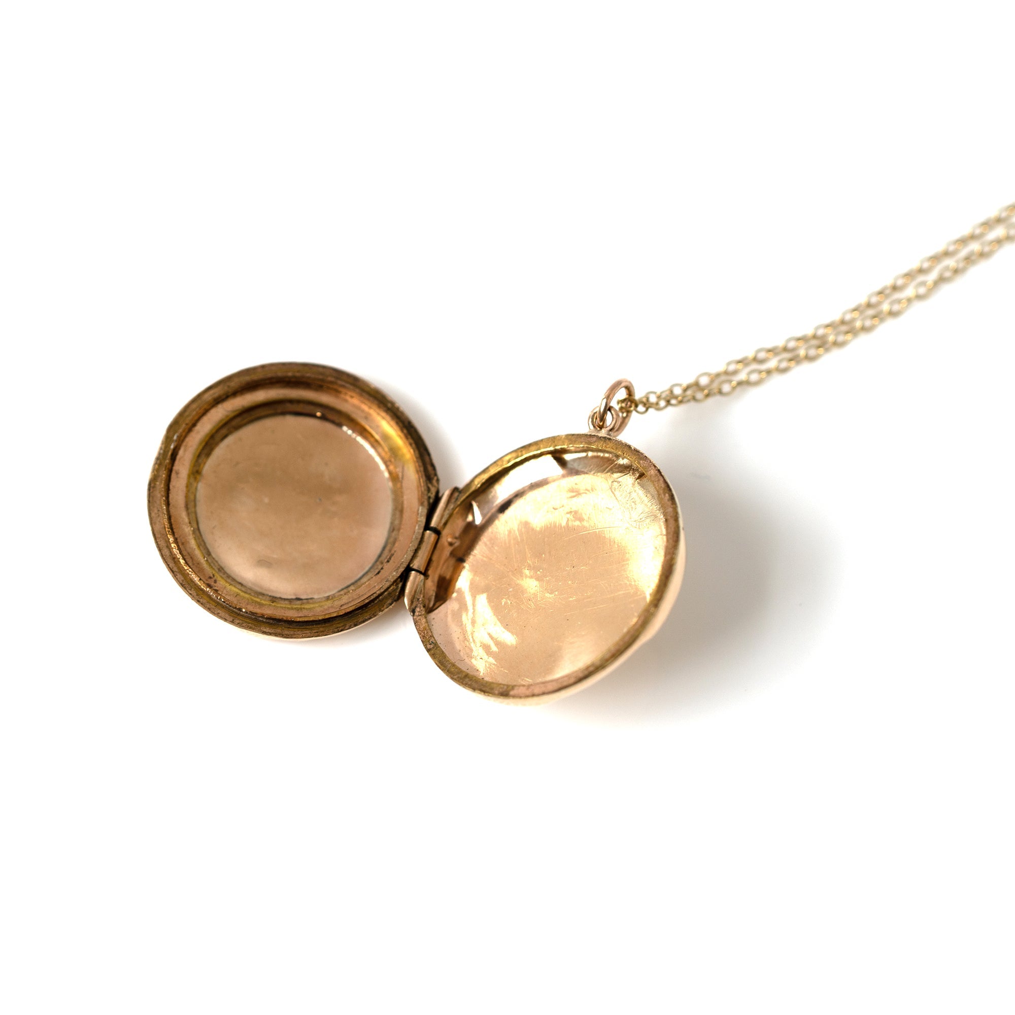 Victorian 9K Gold Engine-Turned Round Antique Locket Necklace, view 4