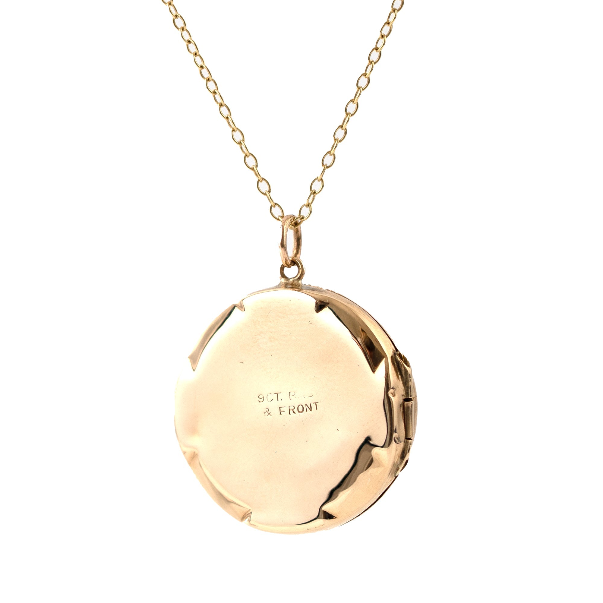 Victorian 9K Gold Engine-Turned Round Antique Locket Necklace, view 5