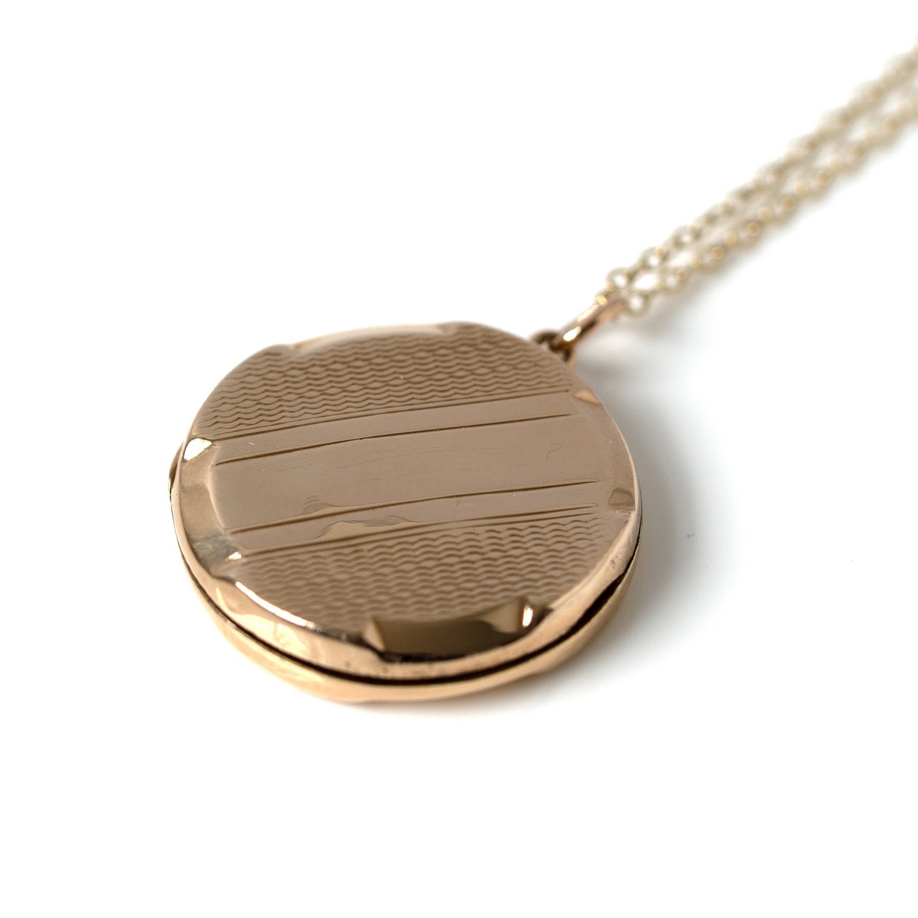 Victorian 9K Gold Engine-Turned Round Antique Locket Necklace, view 6