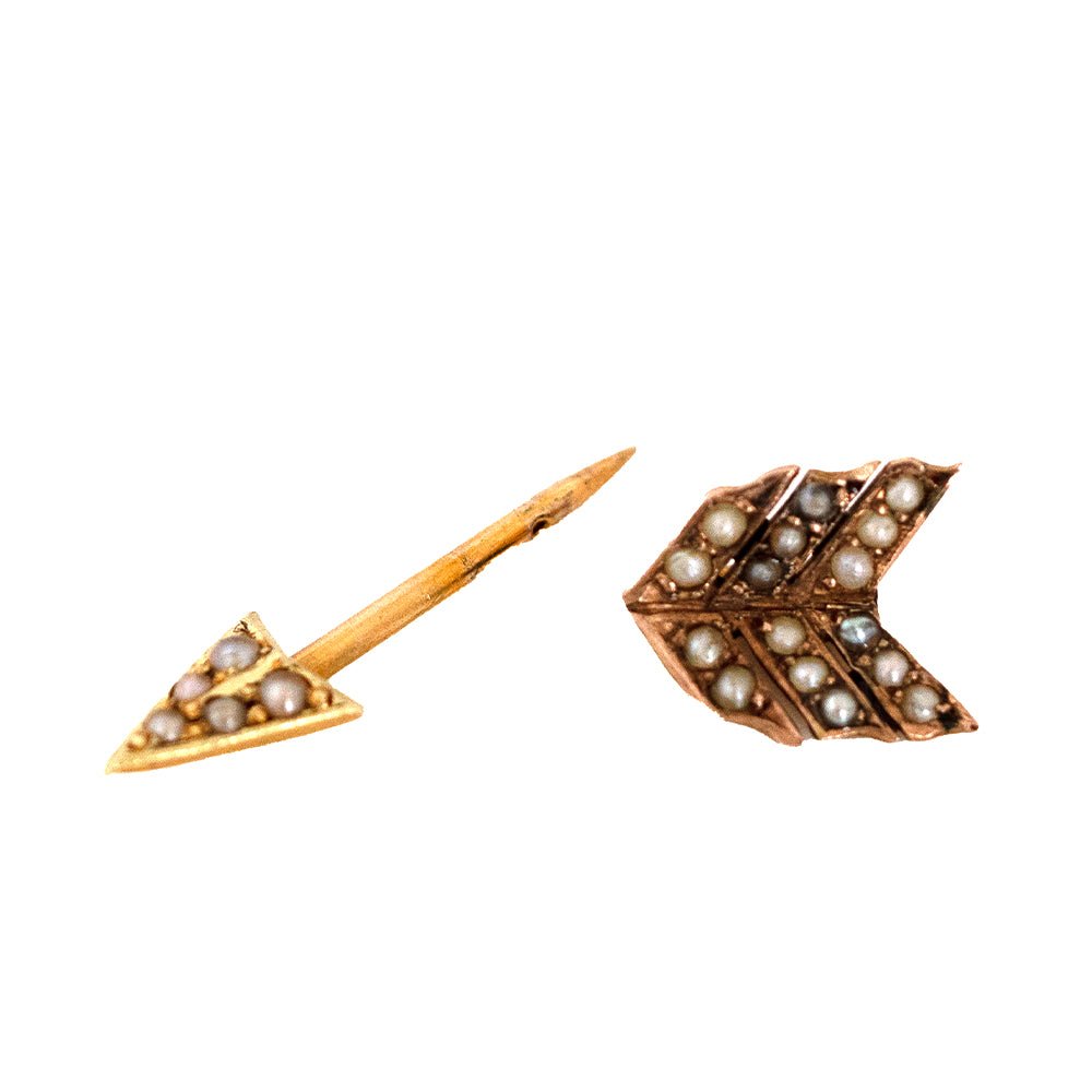 Victorian Seed Pearl 9K Gold Arrow Antique Pin Brooch, view 7