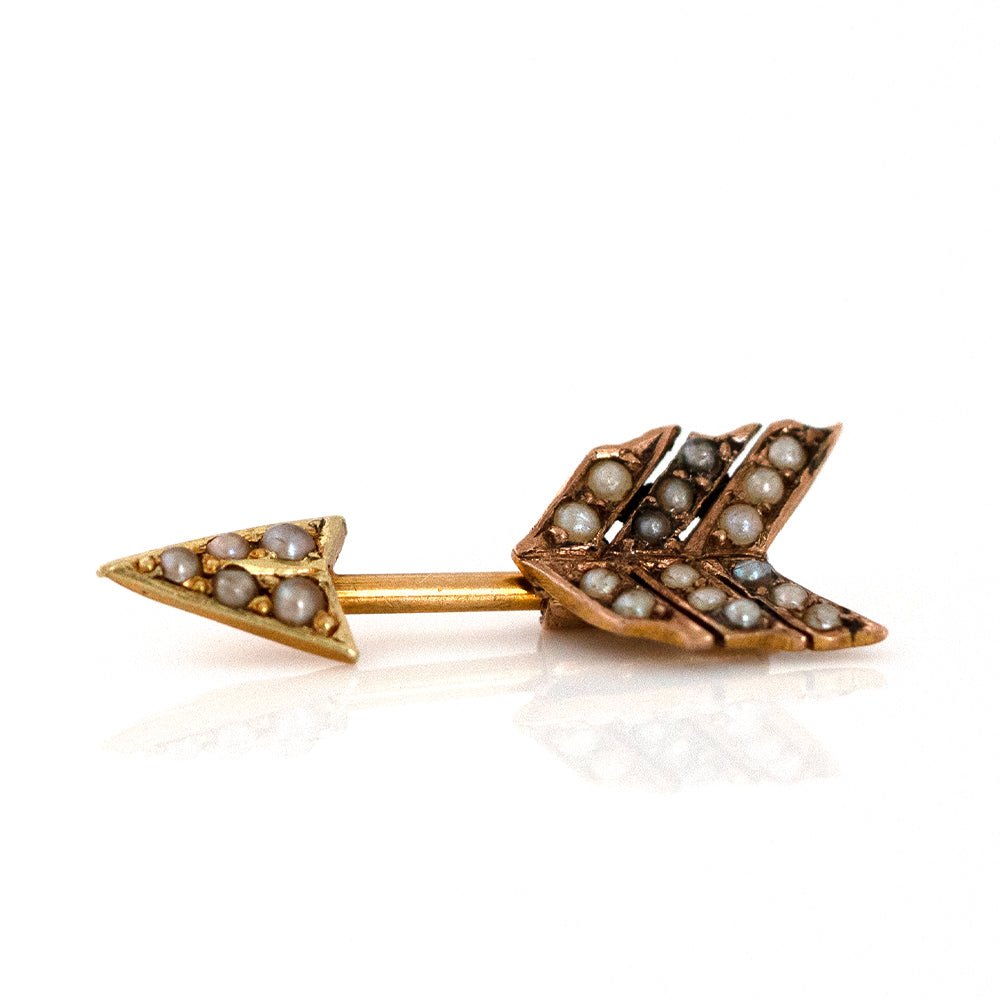 Victorian Seed Pearl 9K Gold Arrow Antique Pin Brooch, view 5