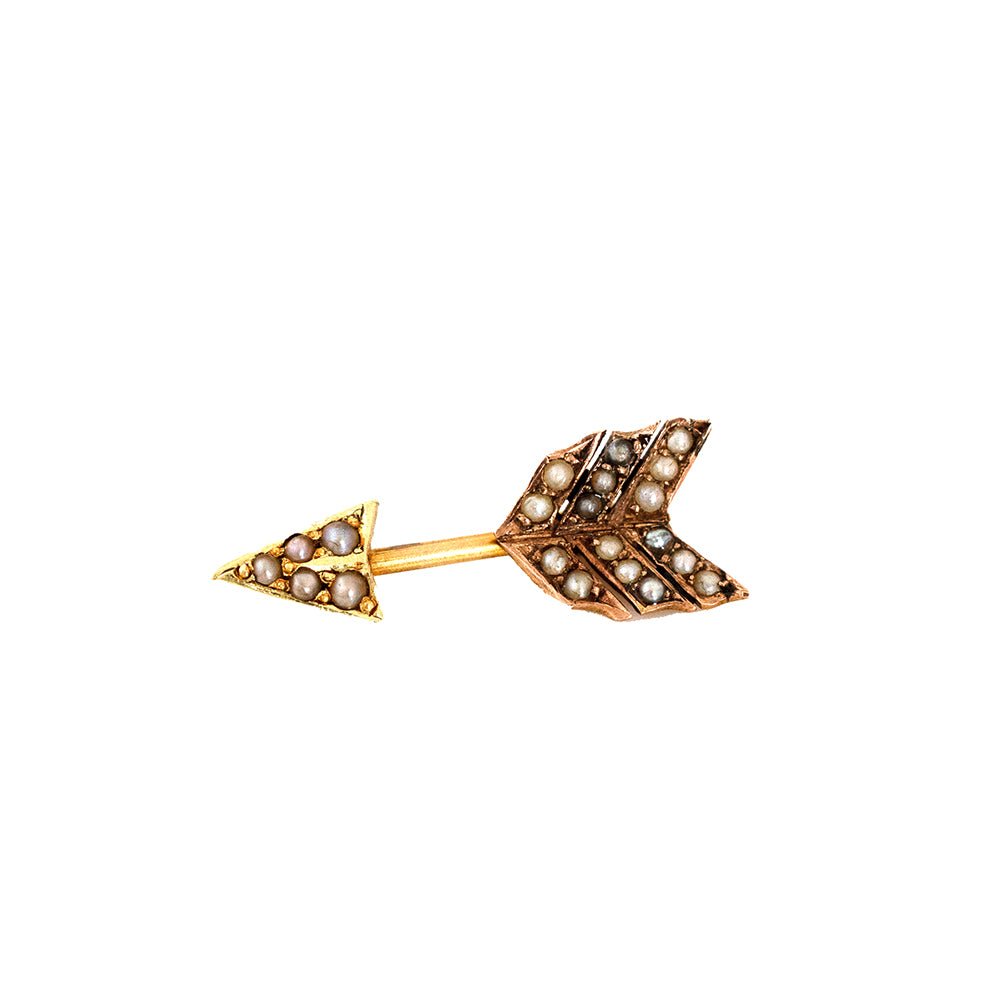 Victorian Seed Pearl 9K Gold Arrow Antique Pin Brooch, view 6