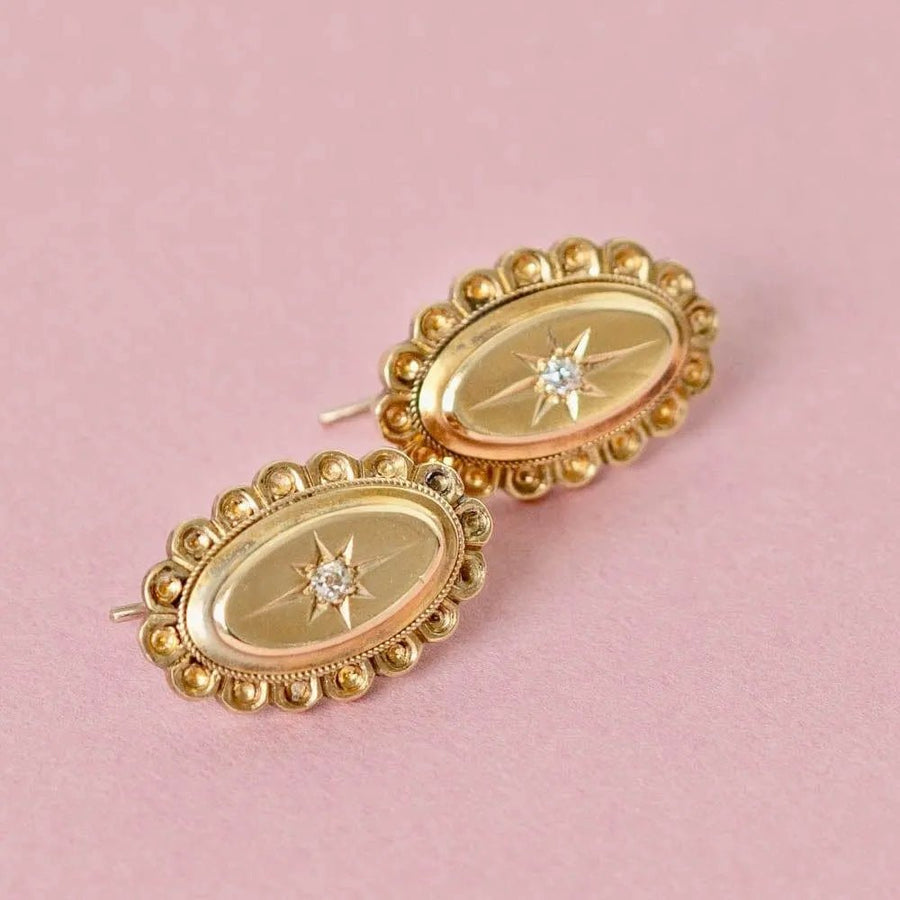 Antique Victorian 9ct Gold Star Diamond Earrings