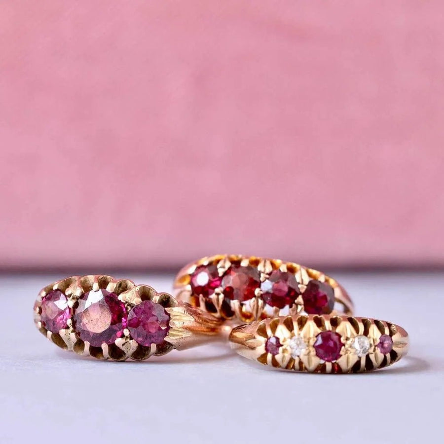 Antique Victorian 9ct Rose Gold Four - Stone Garnet Ring