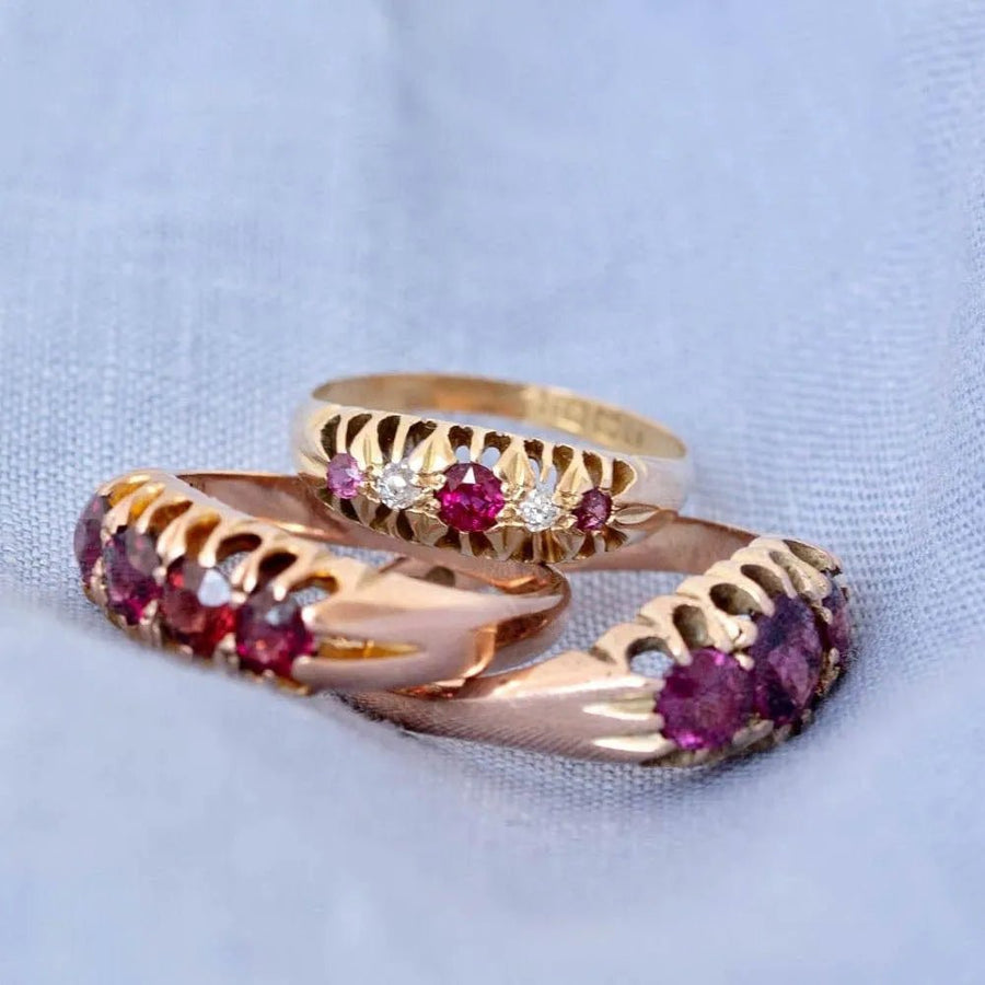 Antique Victorian 9ct Rose Gold Four - Stone Garnet Ring