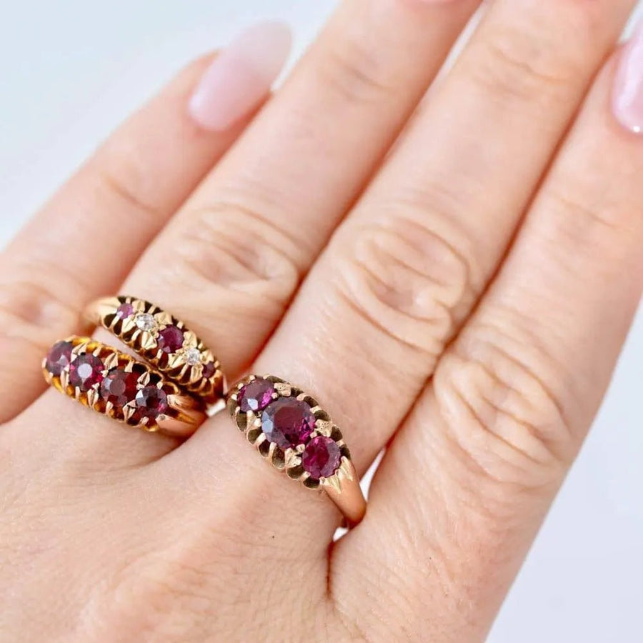 Antique Victorian 9ct Rose Gold Four - Stone Garnet Ring