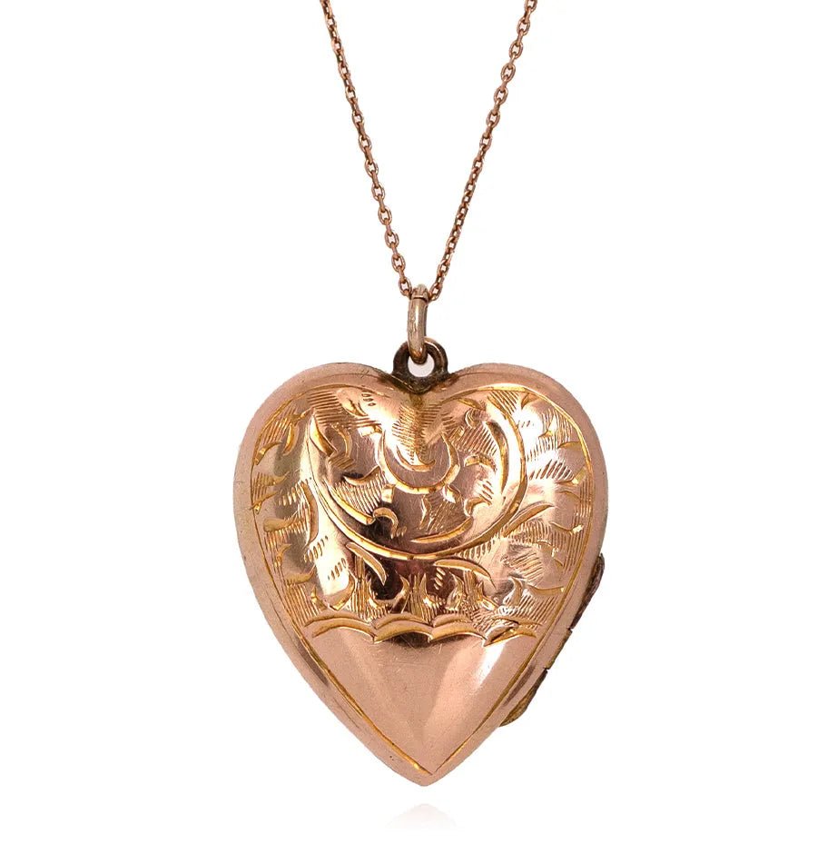Collar Antiguo Victoriano de Oro Rosa de 9 ct con Guardapelo en Forma de Corazón