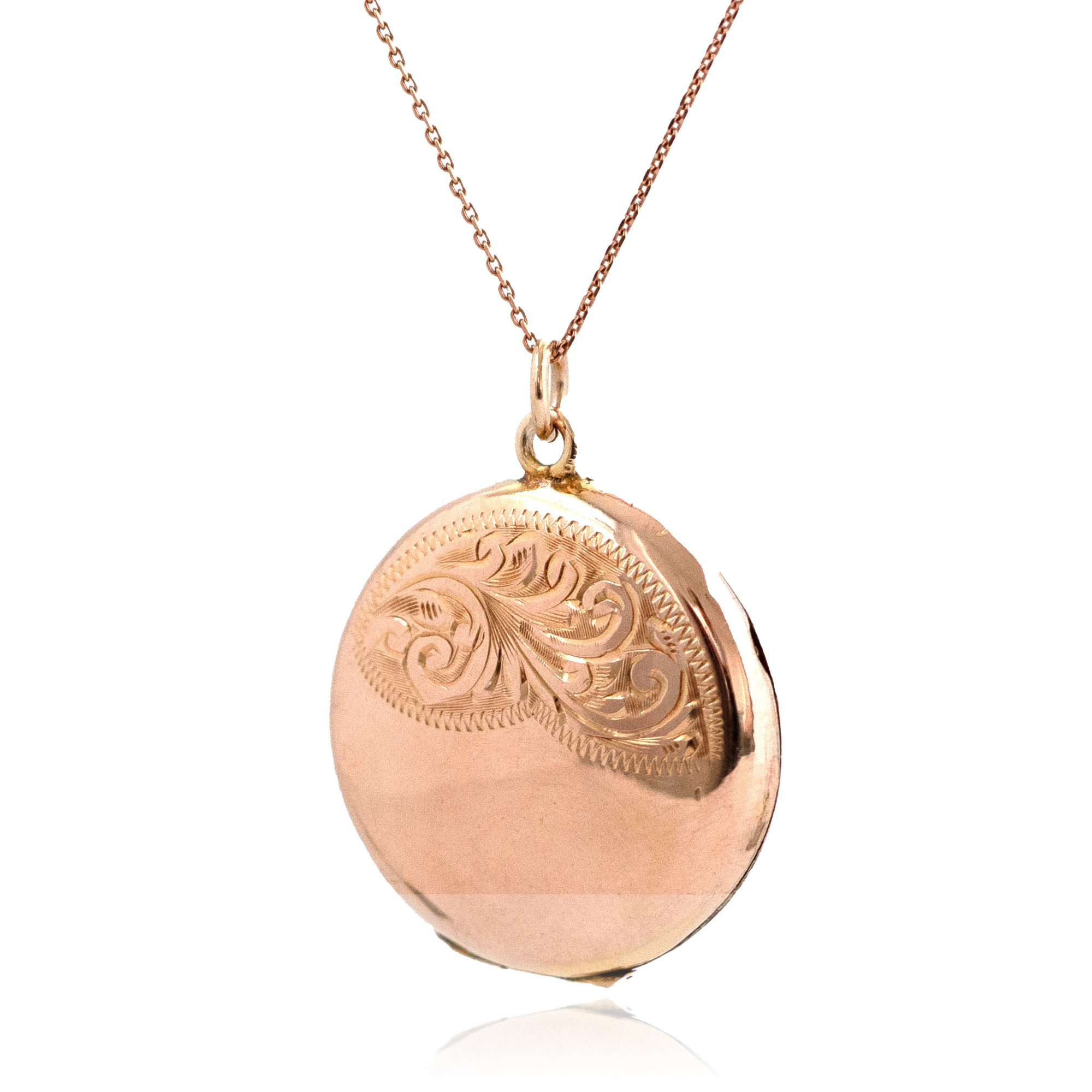 Antiguo collar victoriano con medallón redondo de oro rosa de 9 quilates