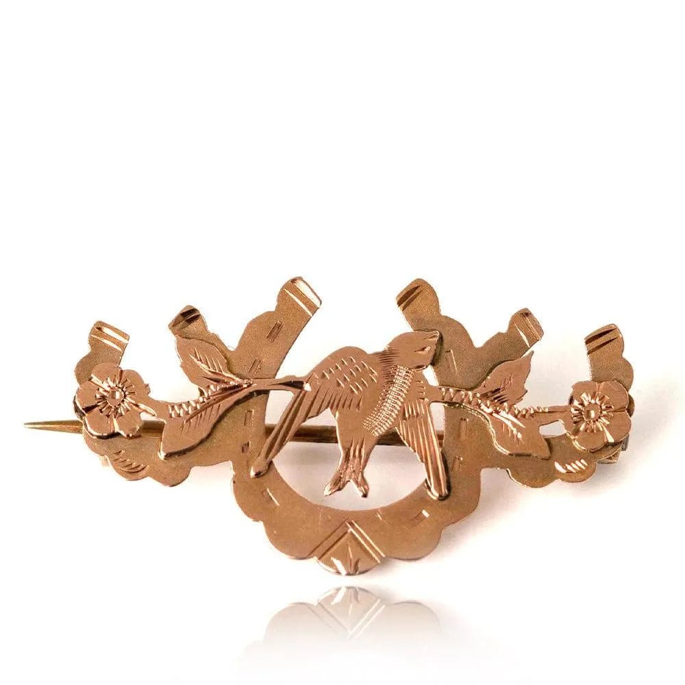 Antique Victorian 9ct Rose Gold Swallow Horseshoe Brooch, view 8