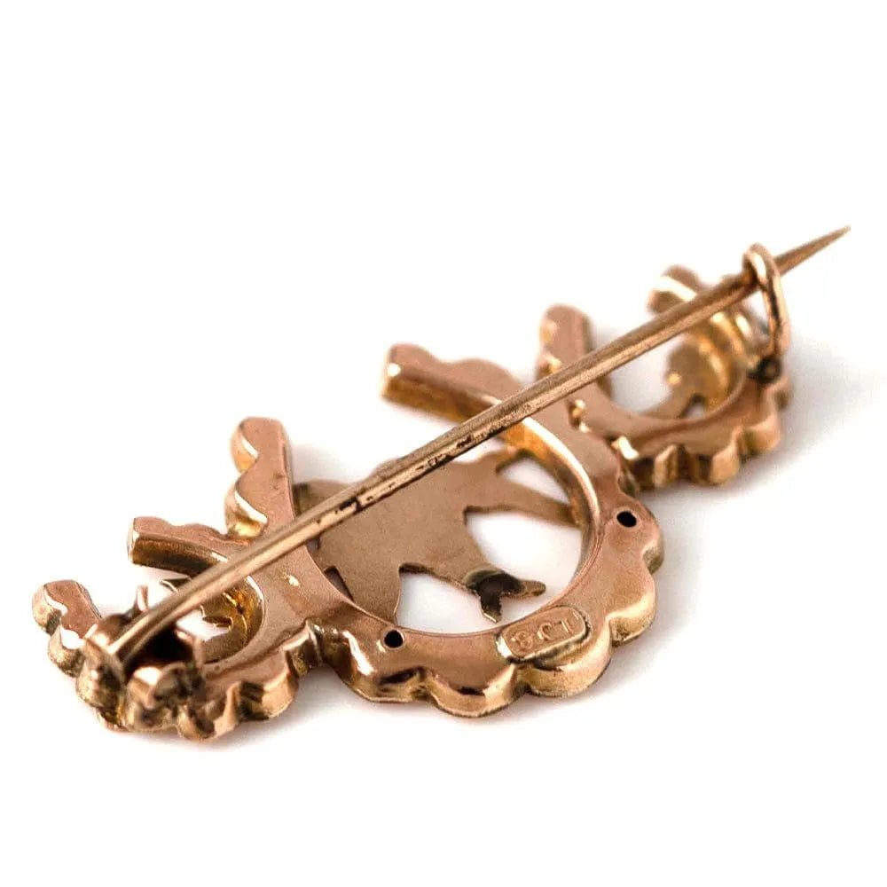 Antique Victorian 9ct Rose Gold Swallow Horseshoe Brooch, view 7