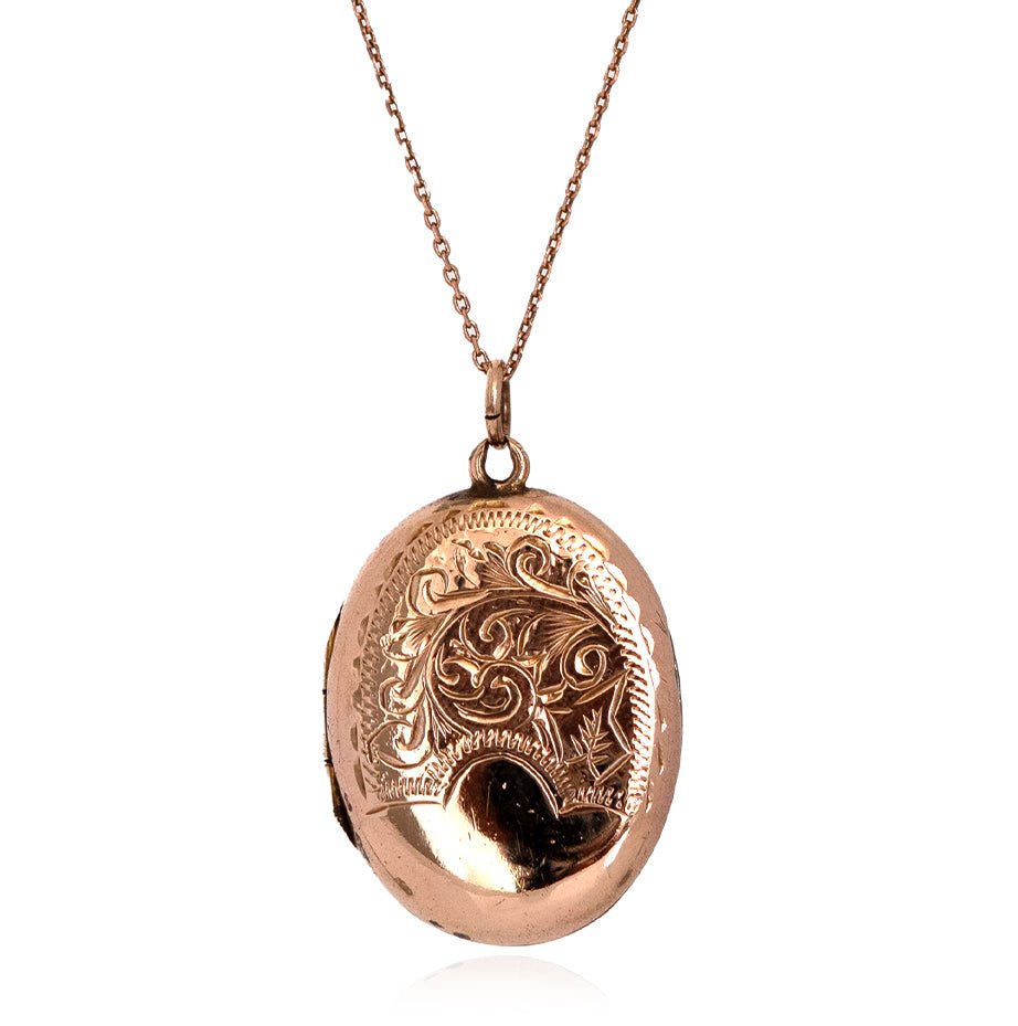 Collar antiguo victoriano con medallón de oro rosa de 9 quilates