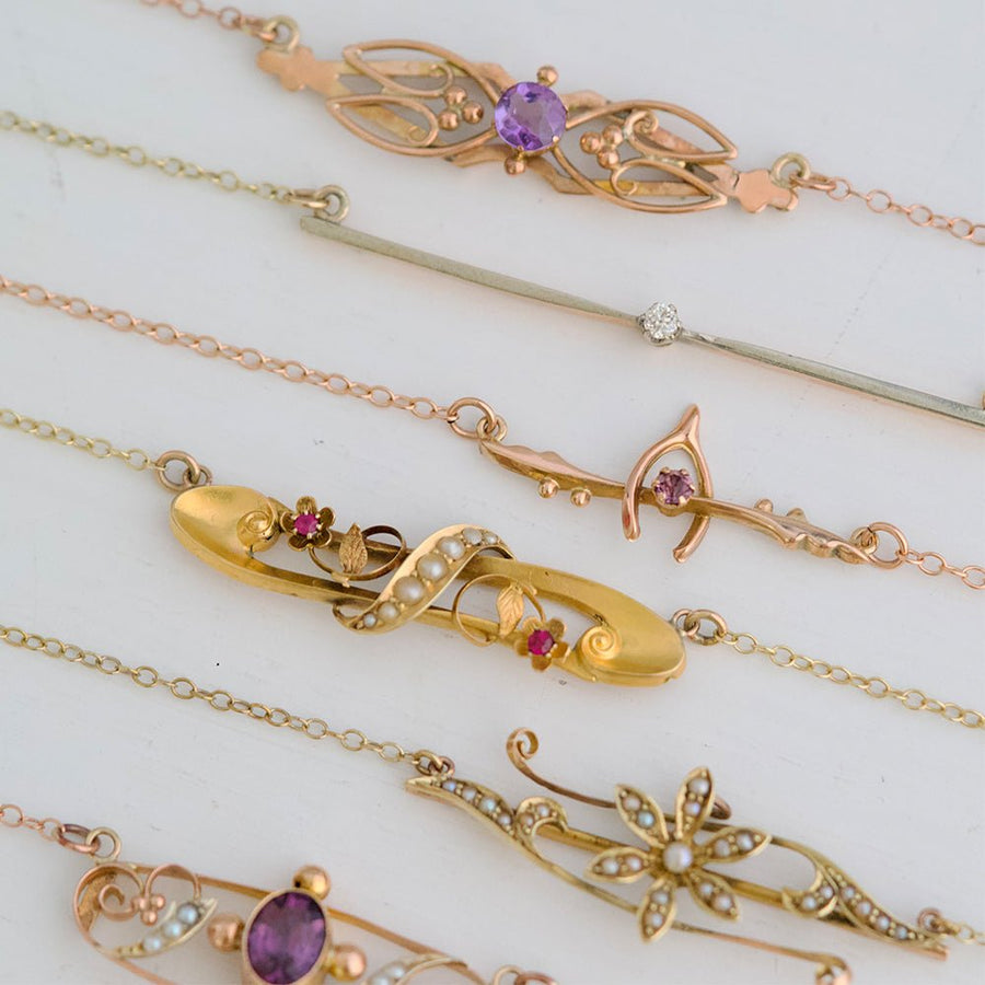 Antique Victorian Amethyst Wishbone 9ct Rose Gold Necklace