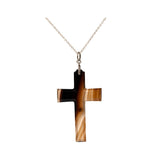 Antique Victorian Banded Agate Cross Silver Necklace