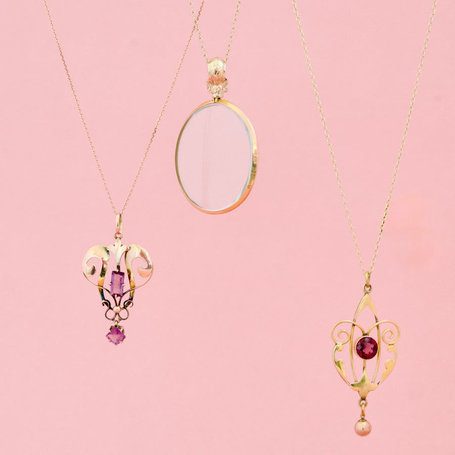 Antique Victorian c.1900s 9ct Gold Glass Locket Necklace