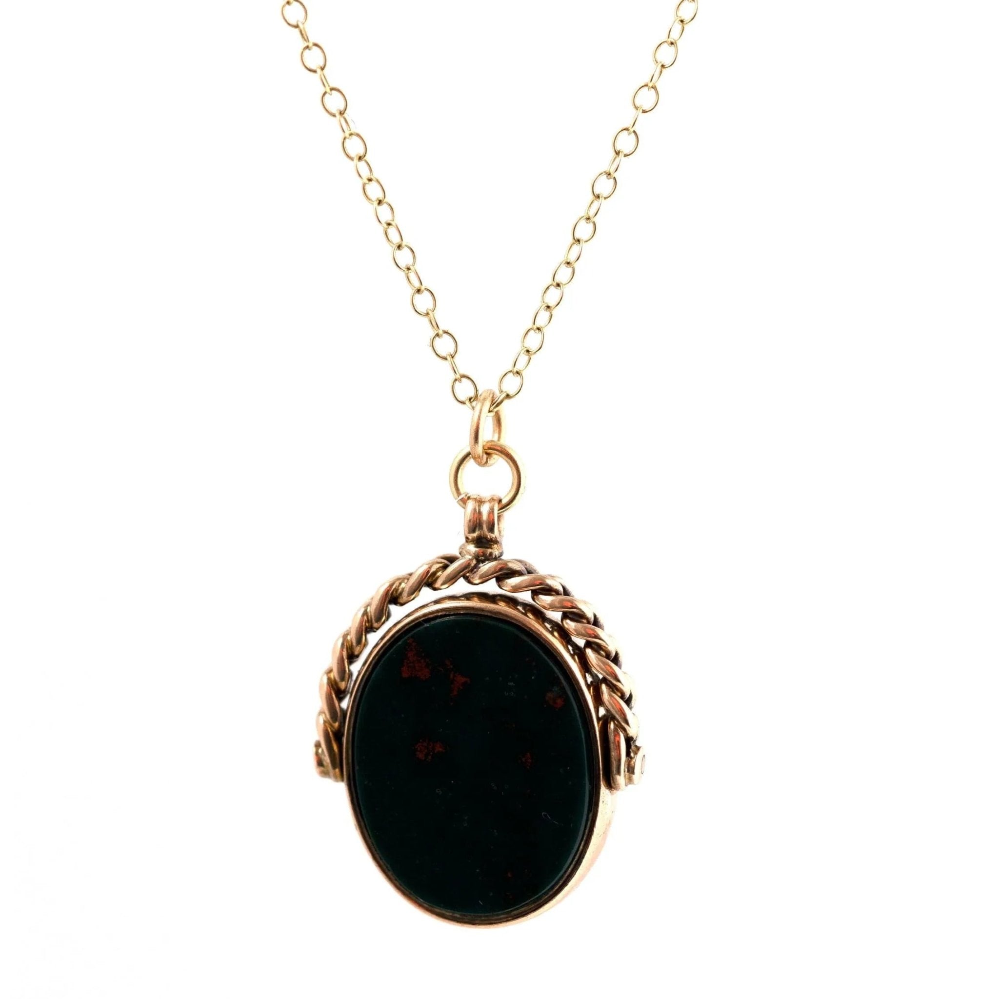 Antique Victorian Carnelian Bloodstone Swivel Fob 9ct Gold Necklace, view 6