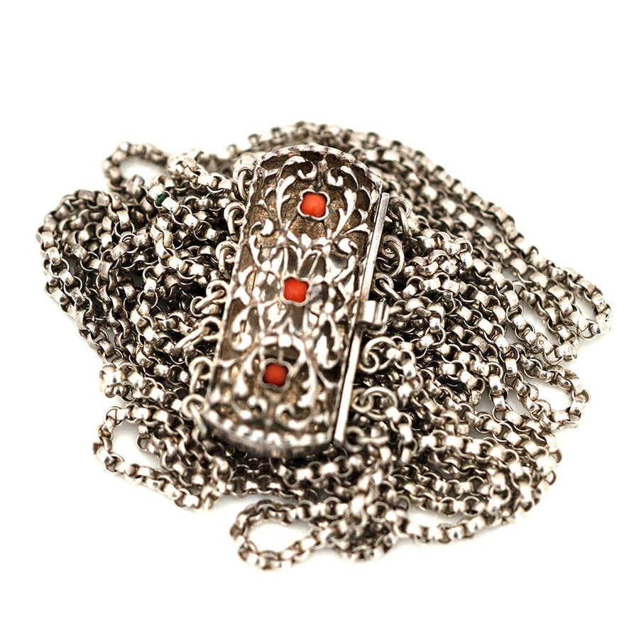 Antique Victorian Coral Silver Chain Wrap Bracelet