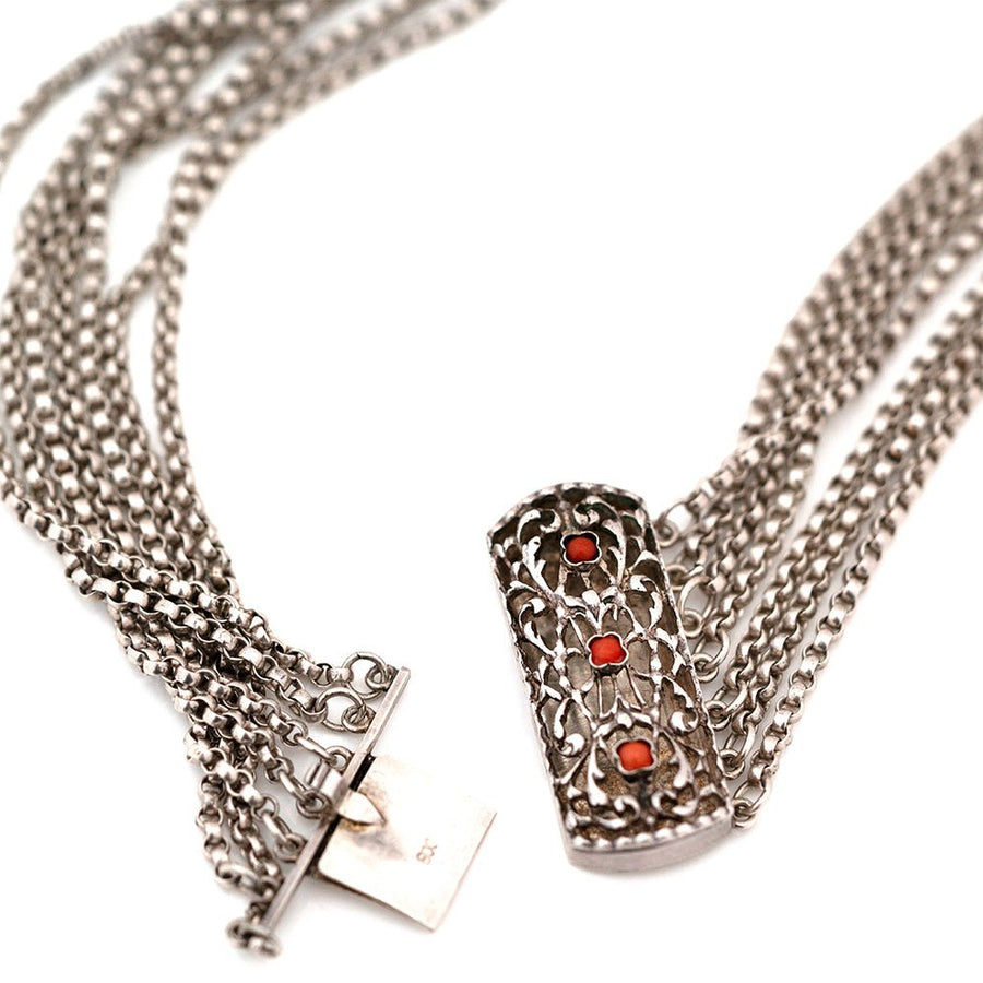 Antique Victorian Coral Silver Chain Wrap Bracelet
