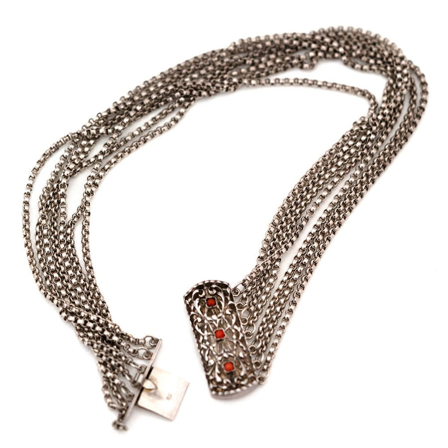 Antique Victorian Coral Silver Chain Wrap Bracelet