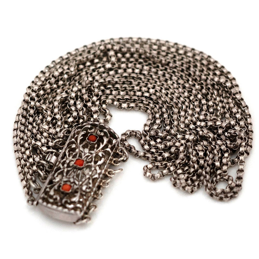 Antique Victorian Coral Silver Chain Wrap Bracelet