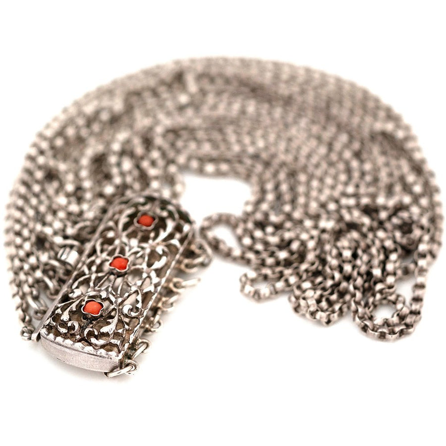 Antique Victorian Coral Silver Chain Wrap Bracelet