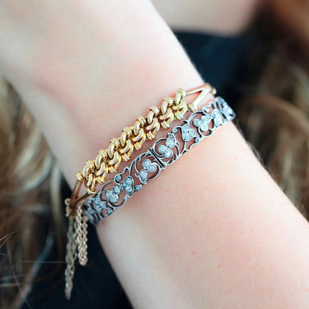 Antique Victorian Diamond Flower 15ct Gold Bracelet, view 2