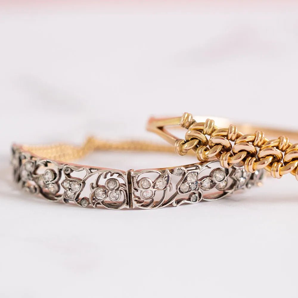 Antique Victorian Diamond Flower 15ct Gold Bracelet, view 4