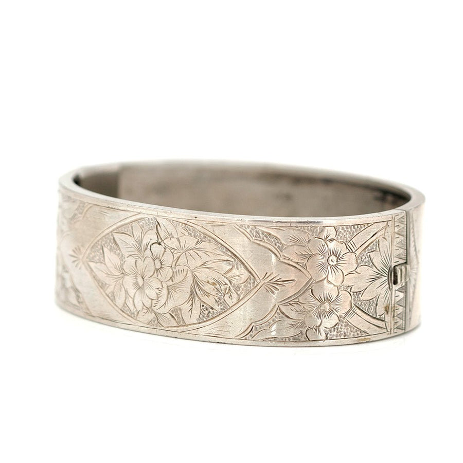 Antique Victorian Engraved Silver Bangle Bracelet