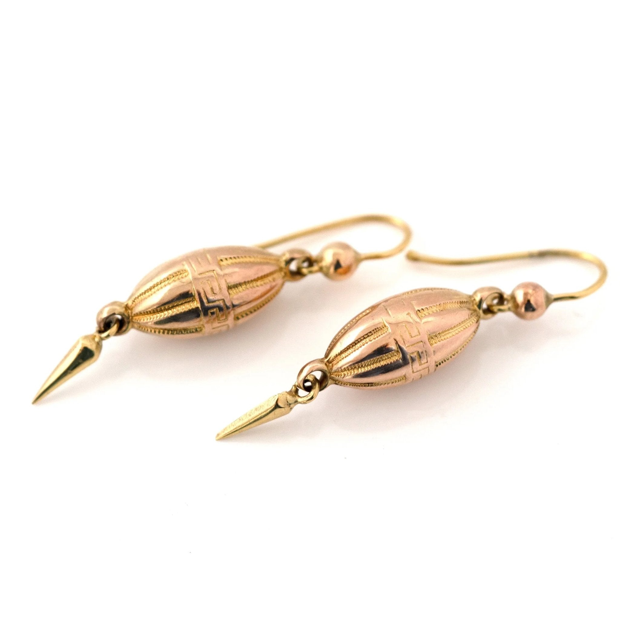Pendientes colgantes antiguos de oro de 15 quilates, estilo victoriano etrusco, view 5