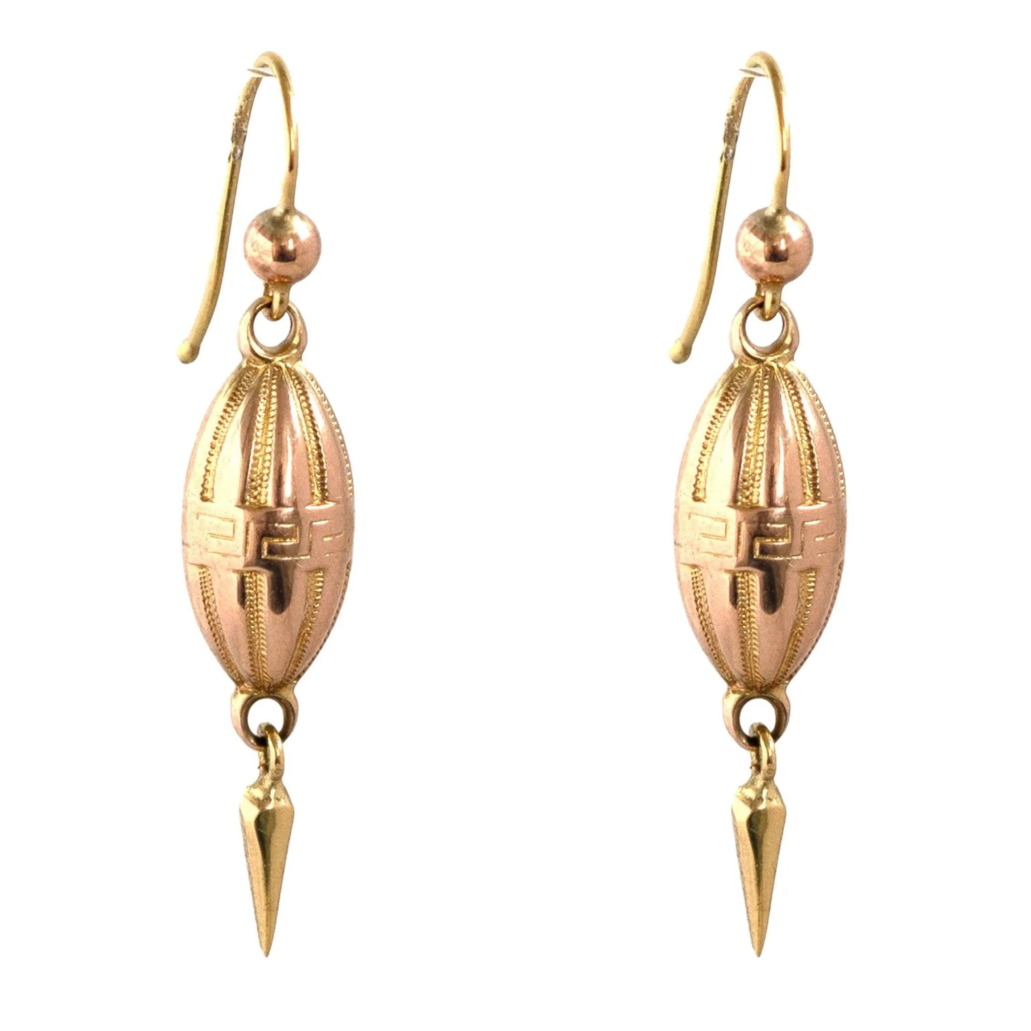 Pendientes colgantes antiguos de oro de 15 quilates, estilo victoriano etrusco, view 6