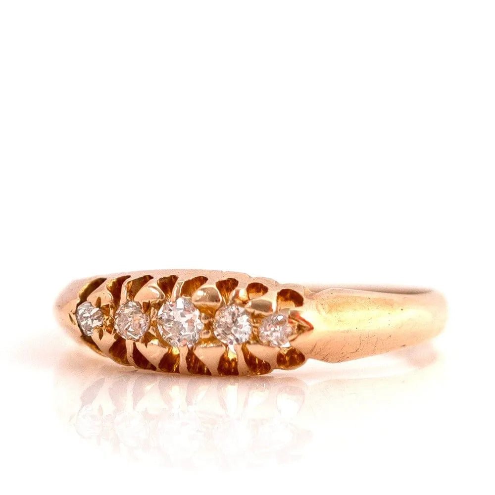 Anillo antiguo victoriano de oro de 18 quilates con cinco diamantes