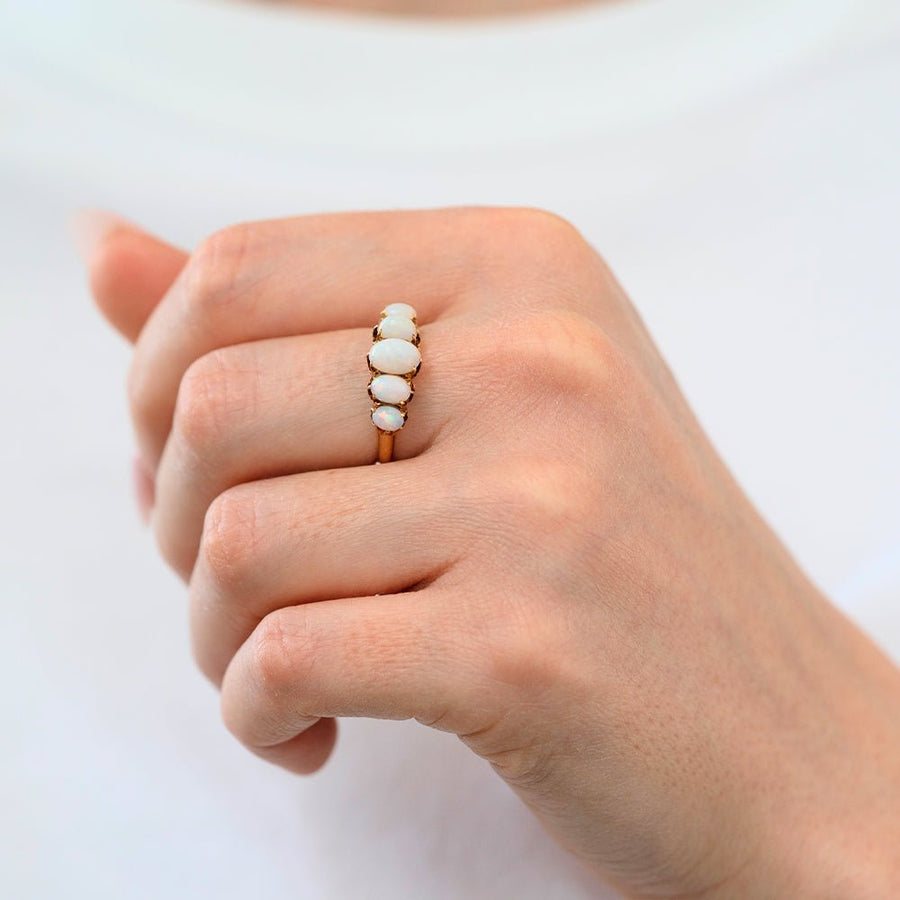 Antique Victorian Five - Stone Opal Ring 18ct Gold Ring