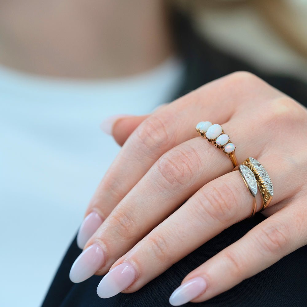 Victorian Five-Stone Opal 18K Gold Antique Ring, view 15