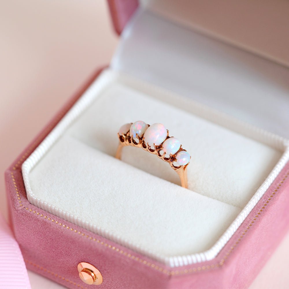 Victorian Five-Stone Opal 18K Gold Antique Ring, view 2