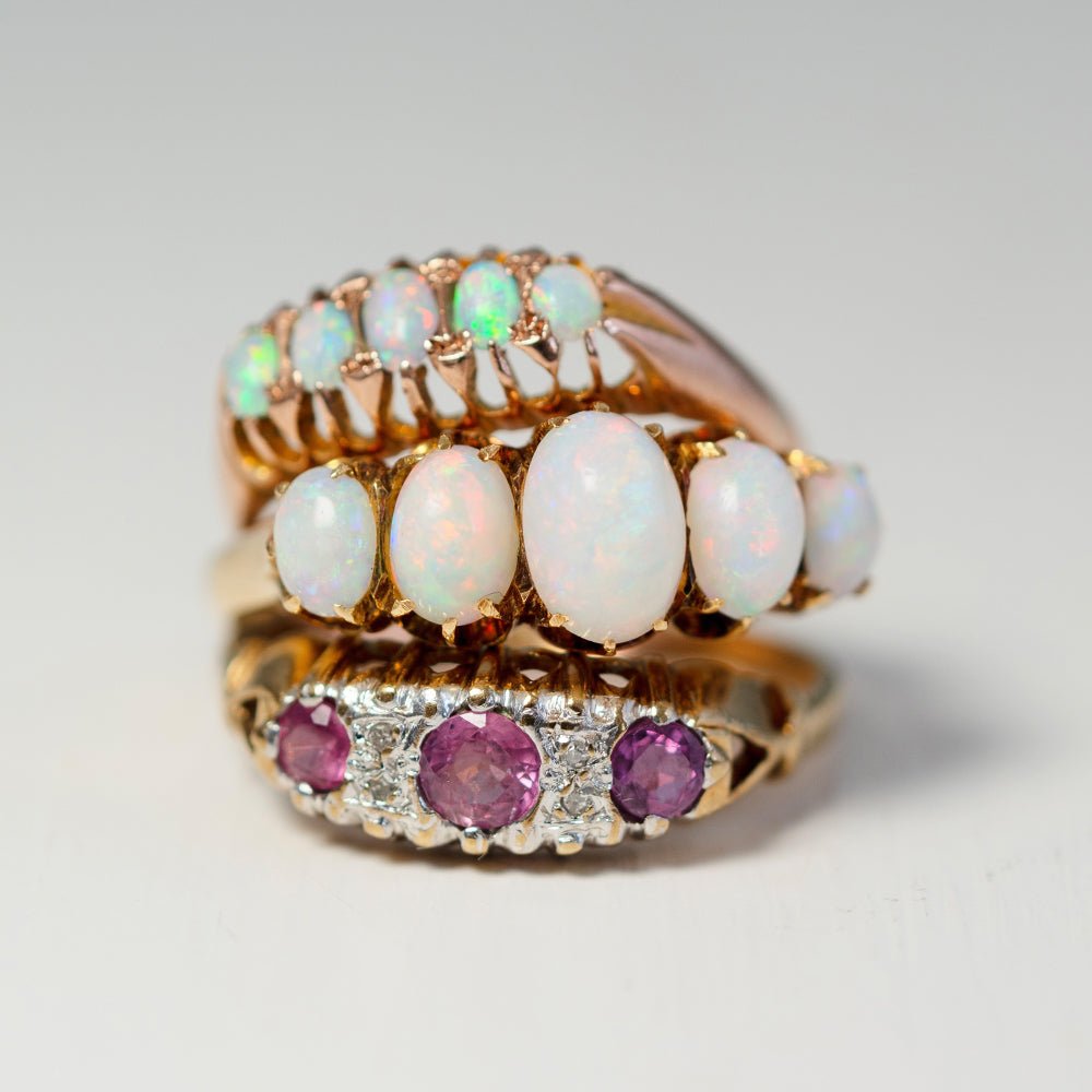 Victorian Five-Stone Opal 18K Gold Antique Ring, view 3