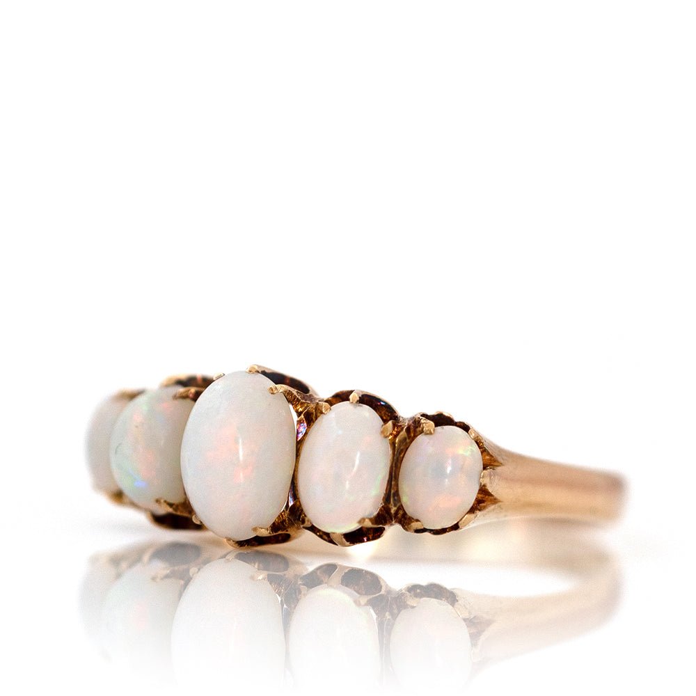 Victorian Five-Stone Opal 18K Gold Antique Ring, view 14