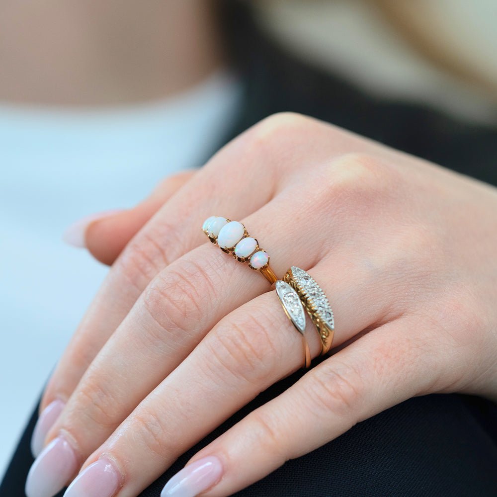 Victorian Five-Stone Opal 18K Gold Antique Ring, view 13