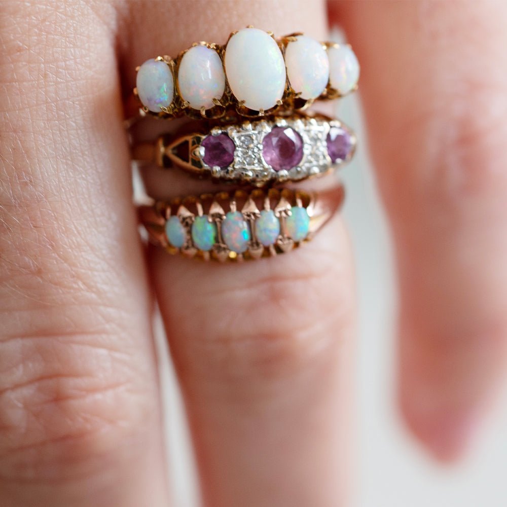 Victorian Five-Stone Opal 18K Gold Antique Ring, view 16