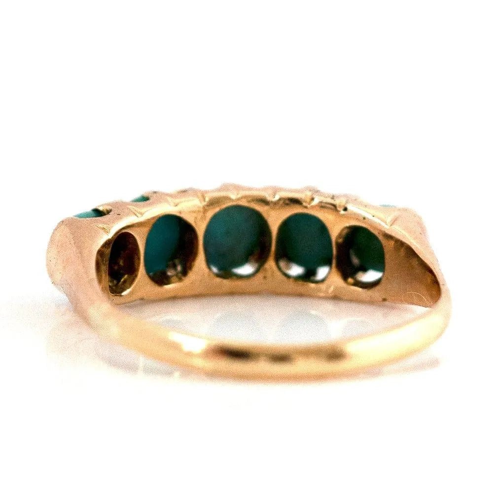 Antique Victorian Five Stone Turquoise 18ct Gold Ring, view 12