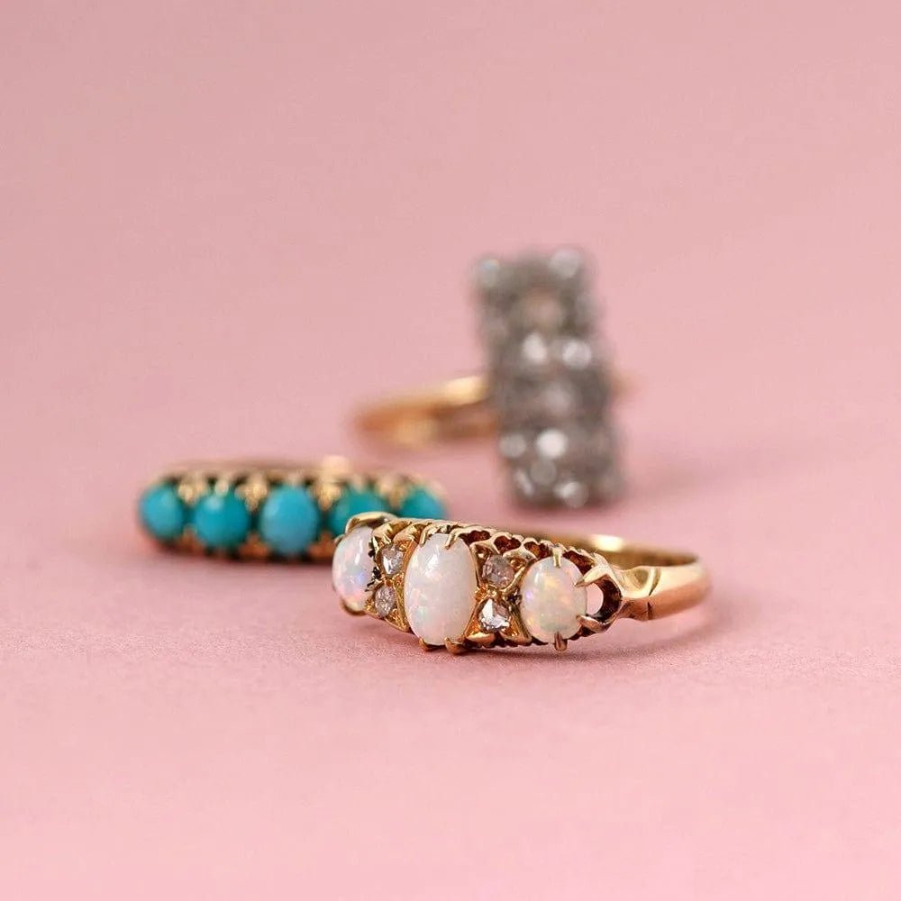 Antique Victorian Five Stone Turquoise 18ct Gold Ring, view 9