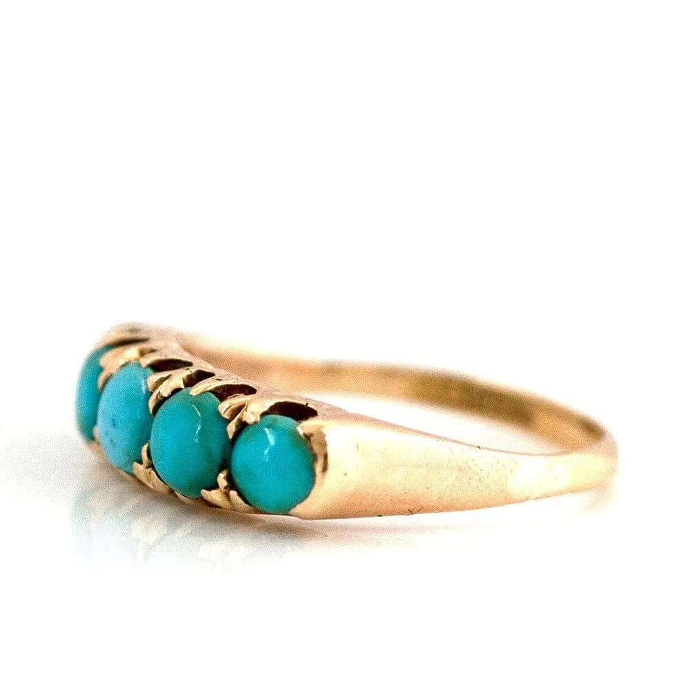 Antique Victorian Five Stone Turquoise 18ct Gold Ring, view 8