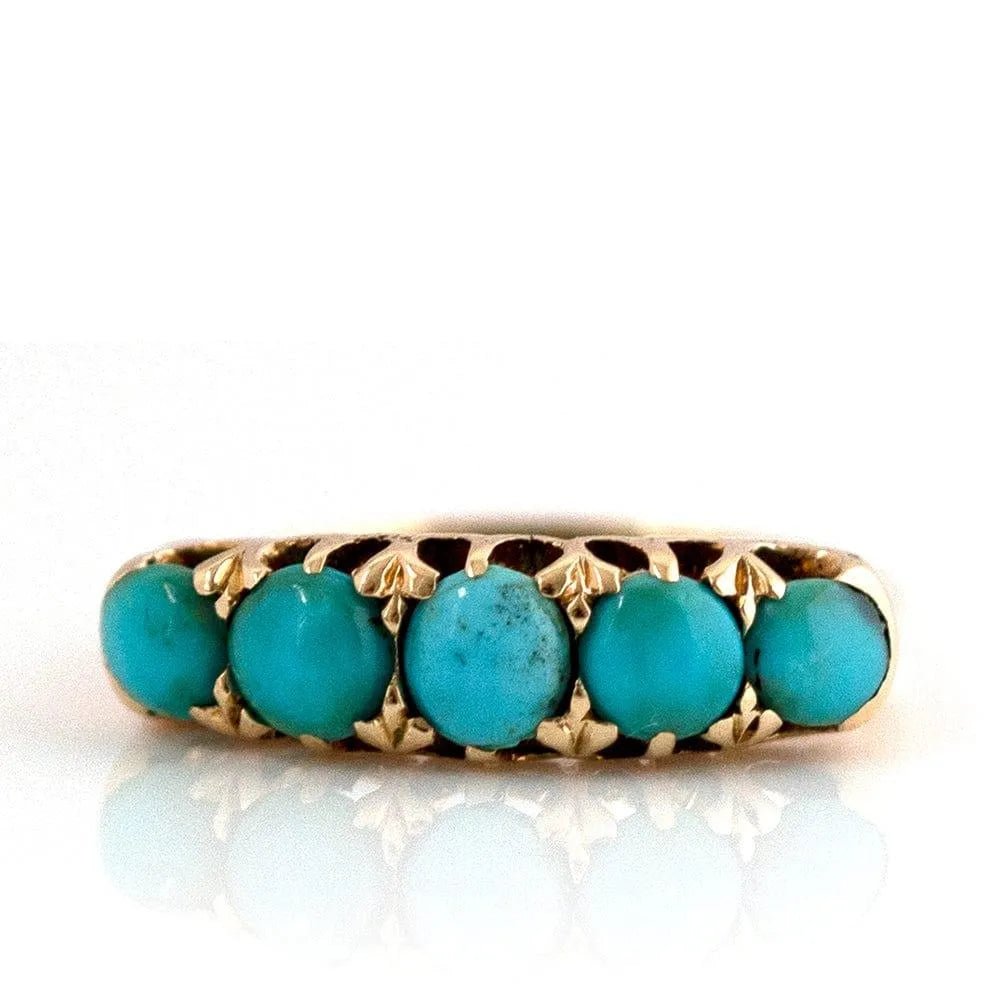 Antique Victorian Five Stone Turquoise 18ct Gold Ring, view 10