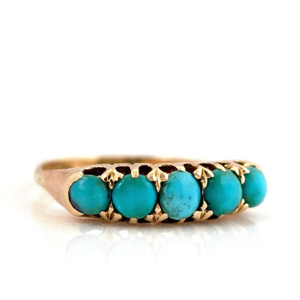 Antique Victorian Five Stone Turquoise 18ct Gold Ring, view 11