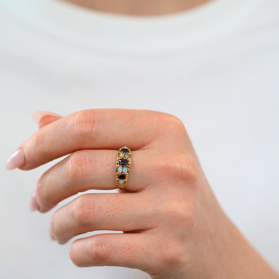 Antique Victorian Garnet & Opal 15ct Gold Ring